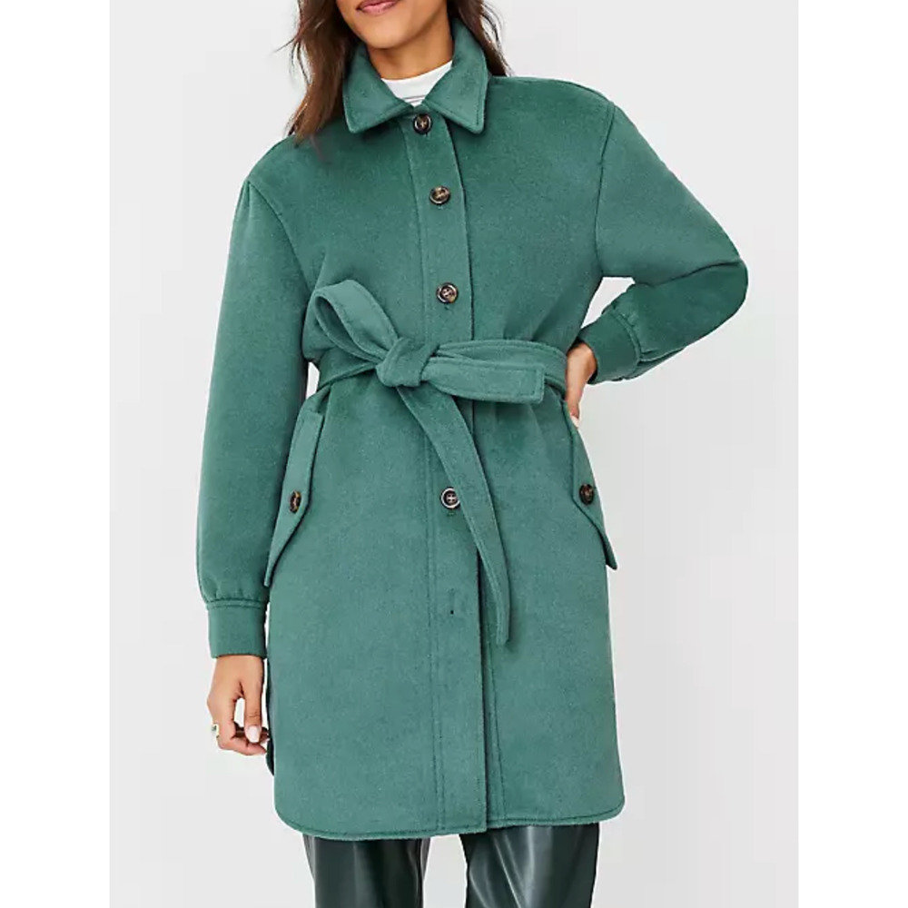 NEW ANN TAYLOR TEAL ISLE GREEN BELTED WOOL BLEND SHIRT JACKET COAT SZ XS